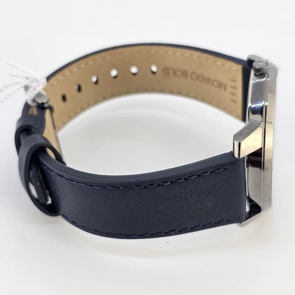Movado Bold Men's‎ Watch 42MM Gray Dial Dark Blue Leather Bands New Battery